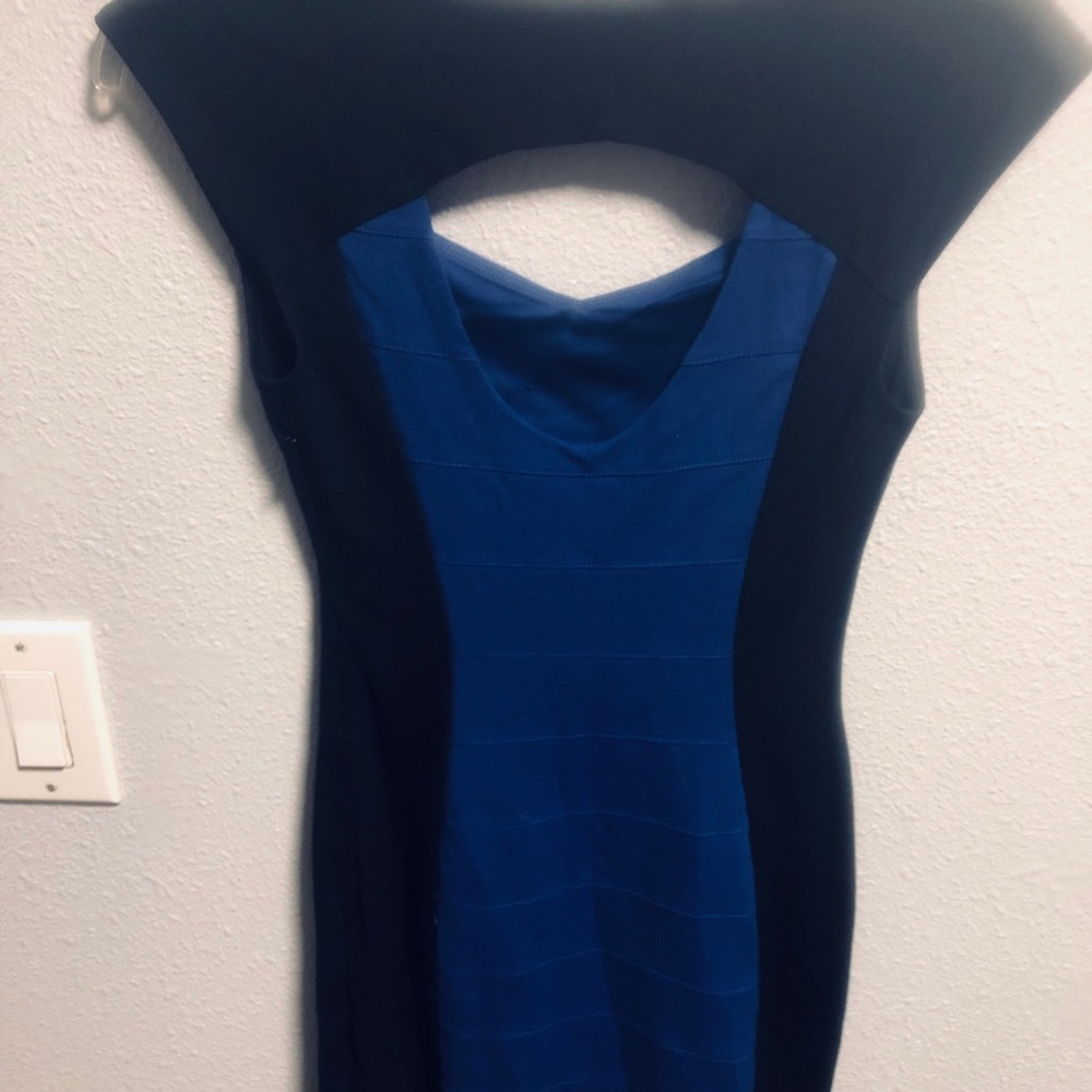 Express One-Shoulder Blue and Black Sheath Dress